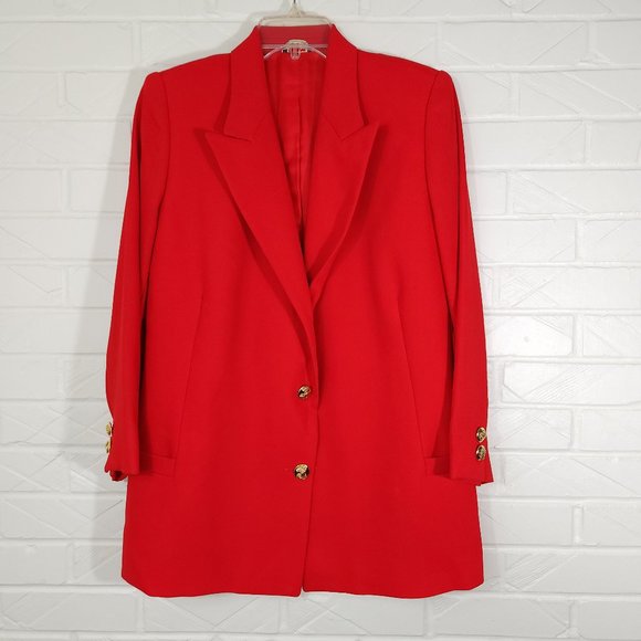 Vintage Istante Versace Bold Red Wool Skirt Suit Made in Italy Flawed 48/12 - Picture 1 of 16